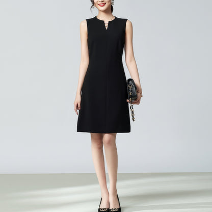 Notch Neck Sleeveless Black Mini Dress