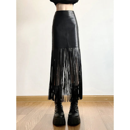 Fringe Faux Leather Skirt