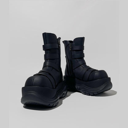 Black Multi-Buckle Platform Combat Boots