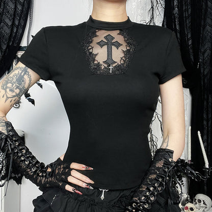 Black Sheer Panel T-Shirt