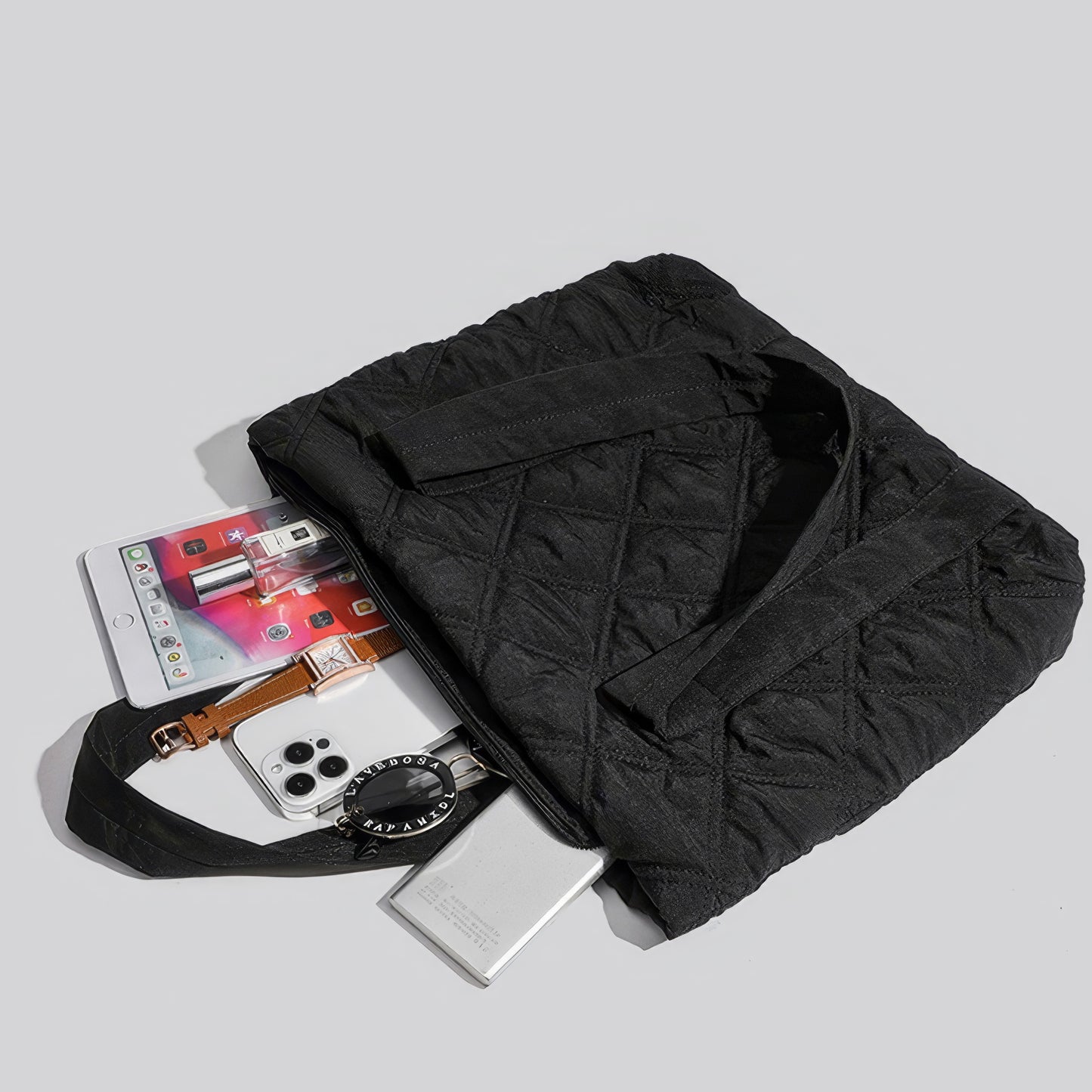 Quilted Diamond Stitch Padded Tote Bag
