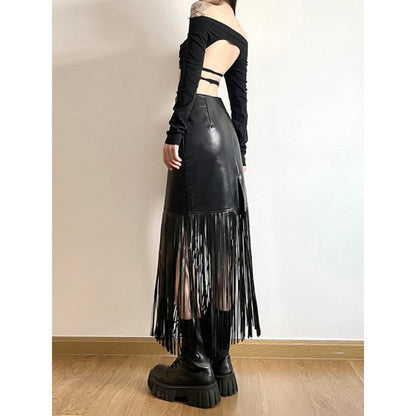 Fringe Faux Leather Skirt