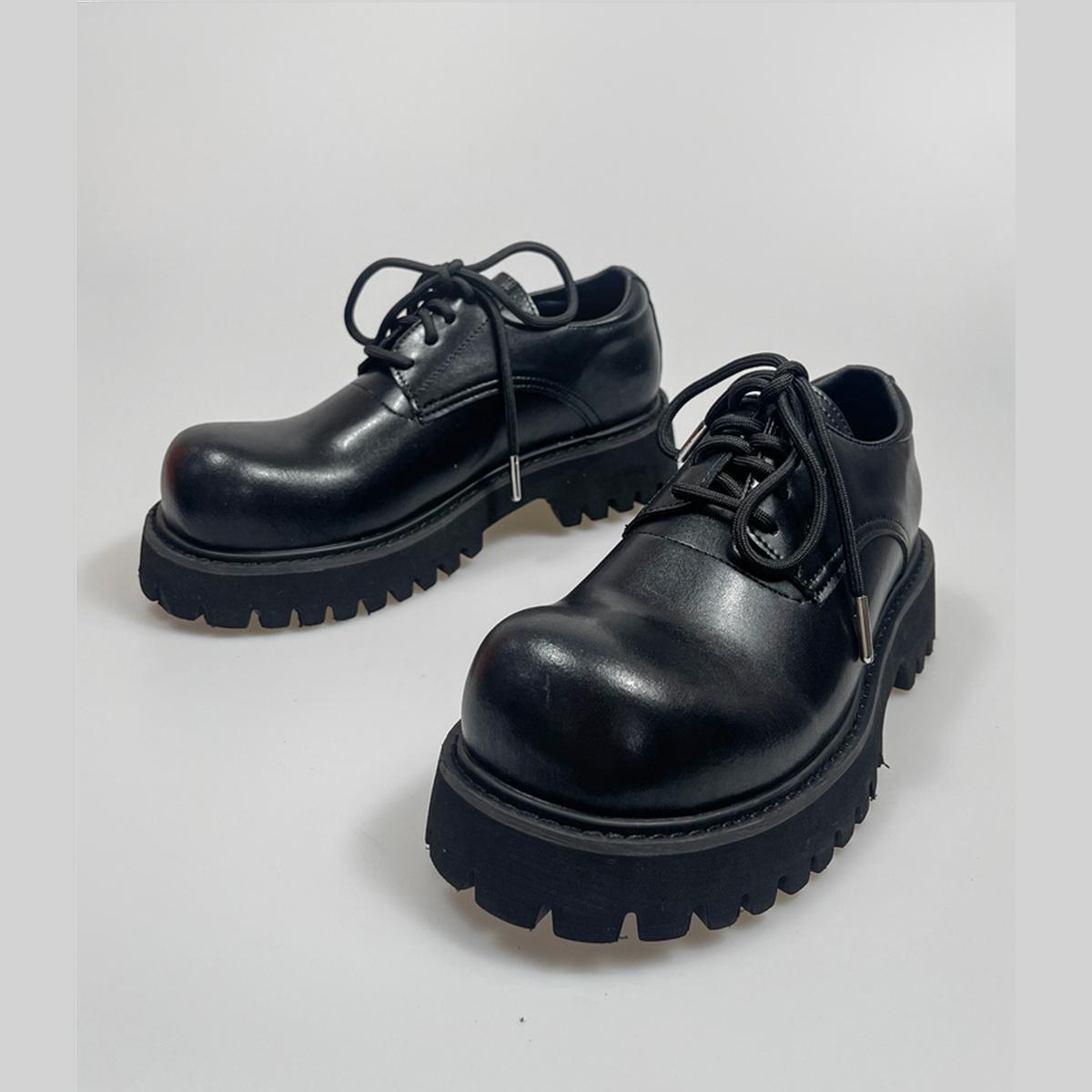 Black Chunky Lug Sole Derby Shoes