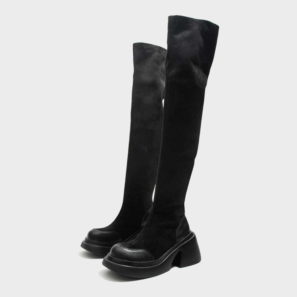 Black Stretch Platform Boots