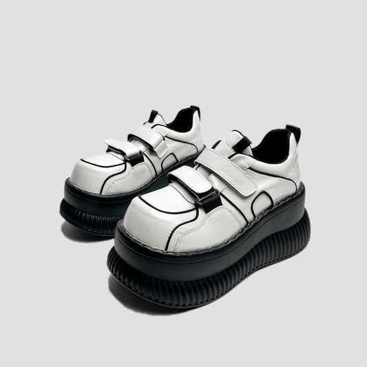 White Contrast Stitch Velcro Platform Sneakers