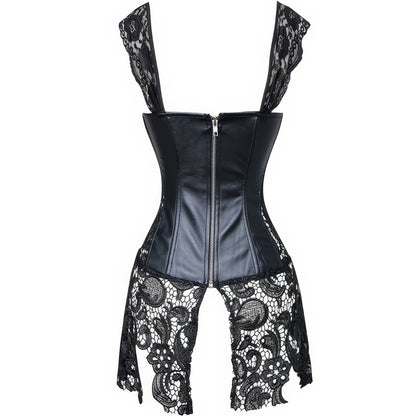 Lace Panel Faux Leather Corset Dress