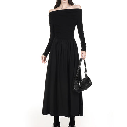 Draped Off Shoulder Long Sleeve Maxi Dress
