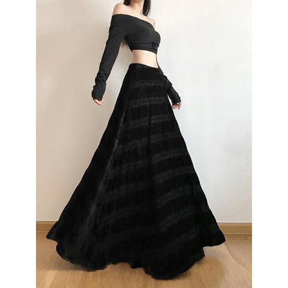 Pleated Velvet Maxi Skirt