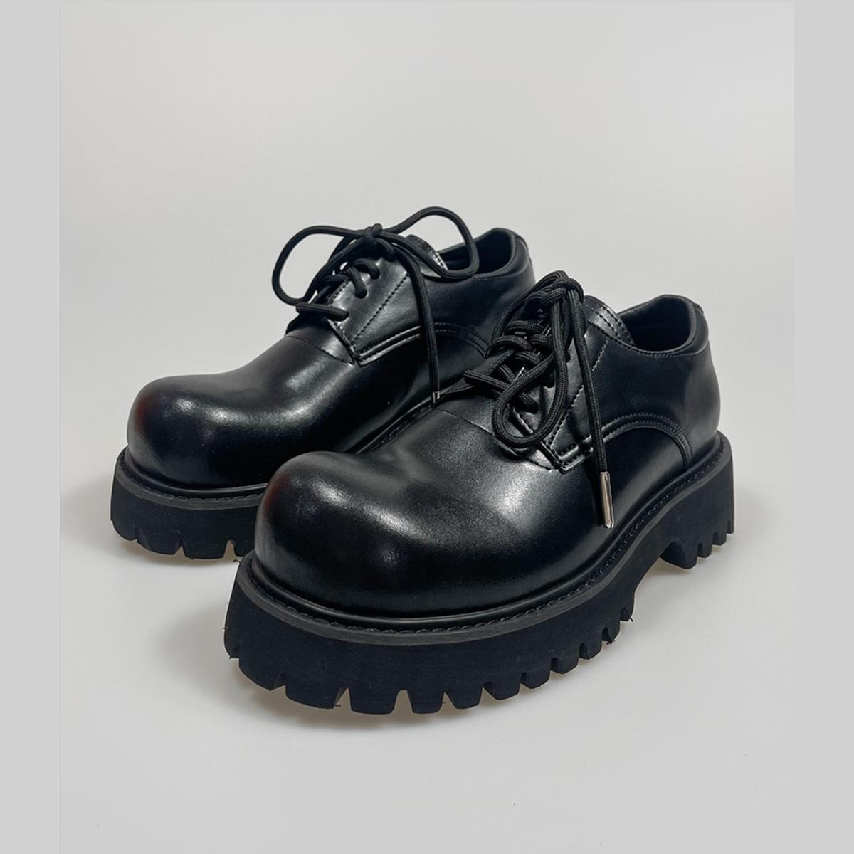 Black Chunky Lug Sole Derby Shoes
