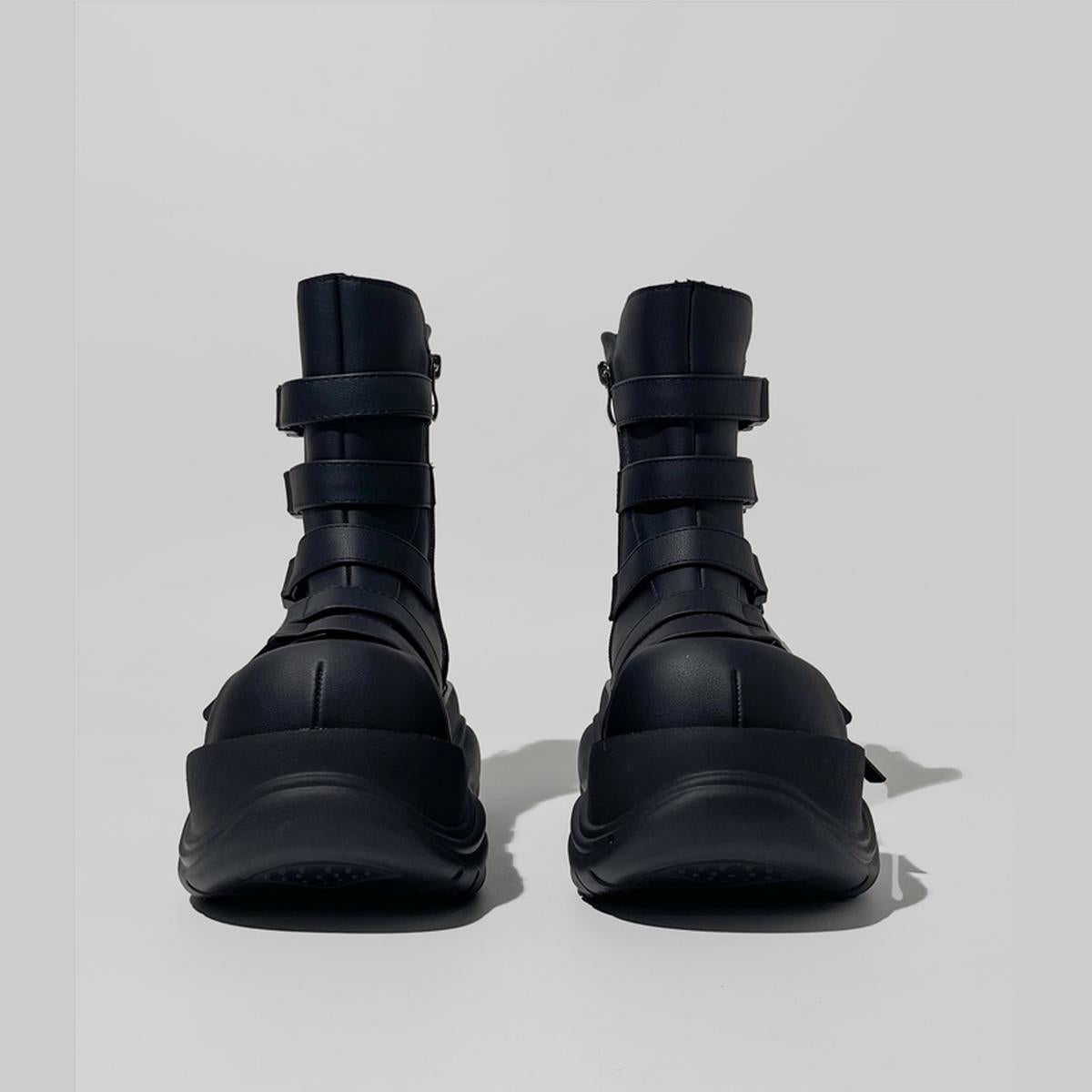 Black Multi-Buckle Platform Combat Boots