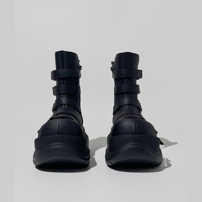 Black Multi-Buckle Platform Combat Boots