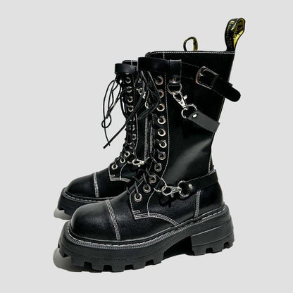 Black Chain Strap Combat Boots