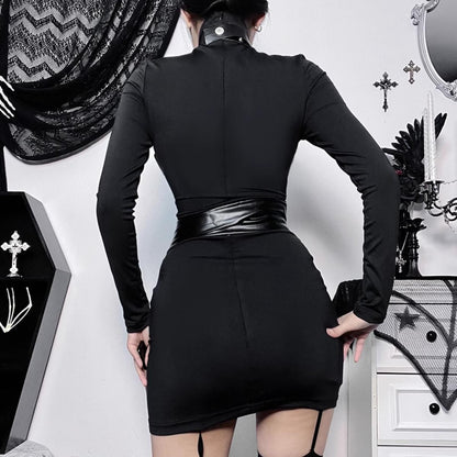 Faux Leather Strap Bodycon Dress