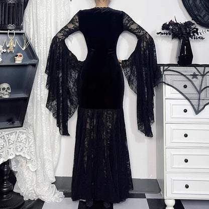 Velvet Lace Bell Sleeve Maxi Dress