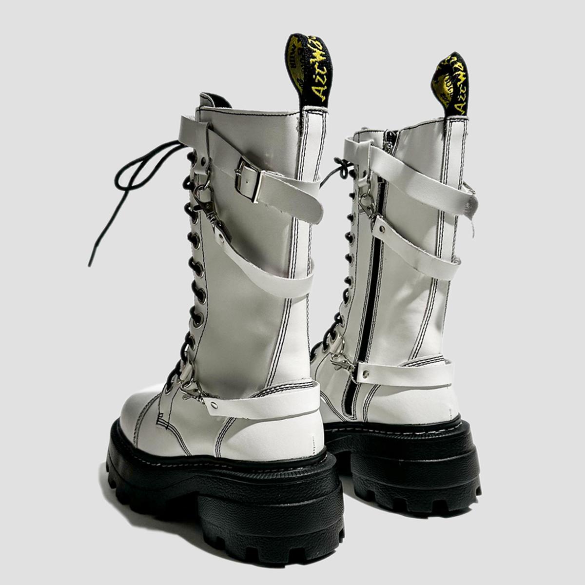 White Chain Strap Combat Boots