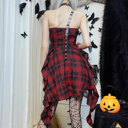 Plaid Buckle Strap Dress