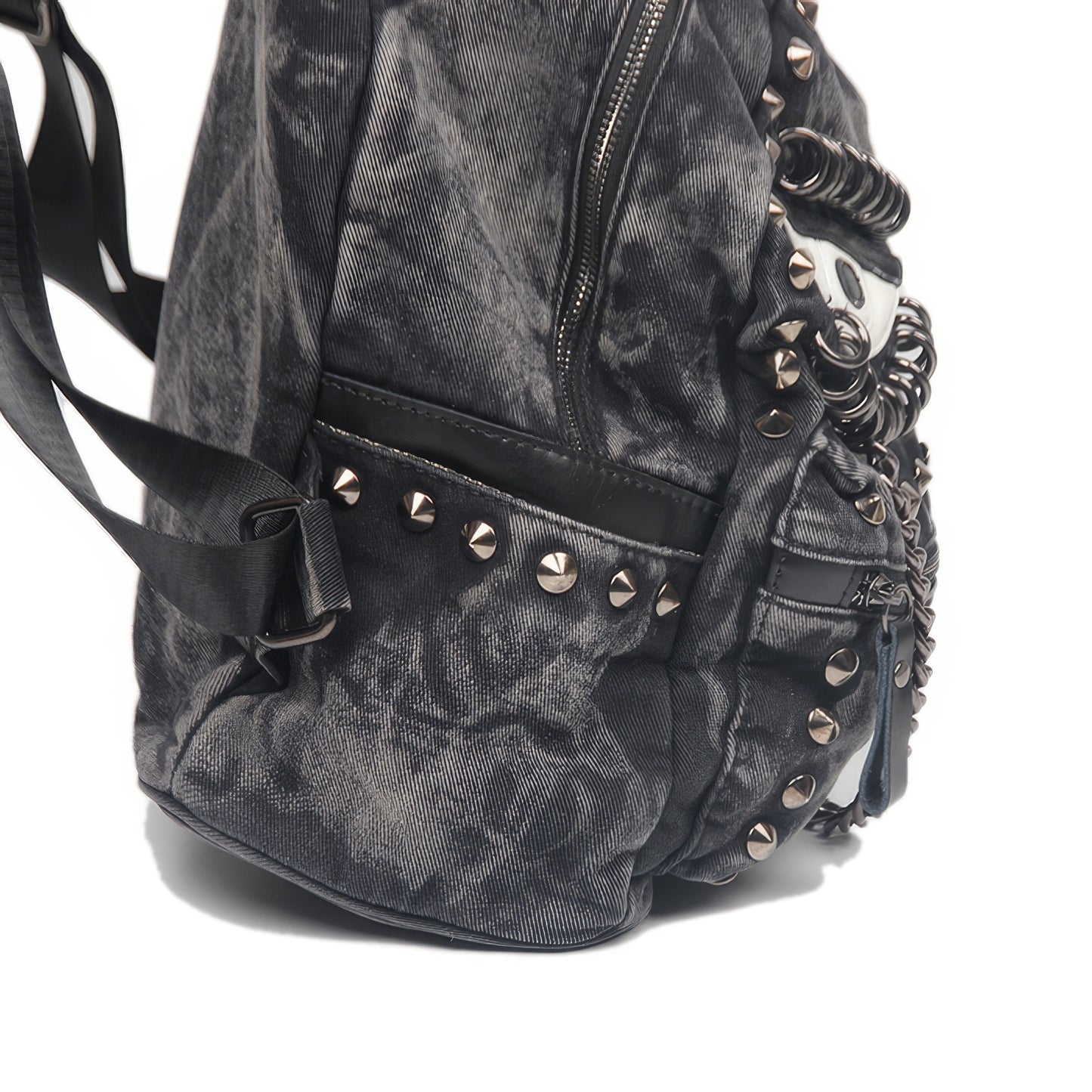Washed Denim Eye Patch Stud Backpack