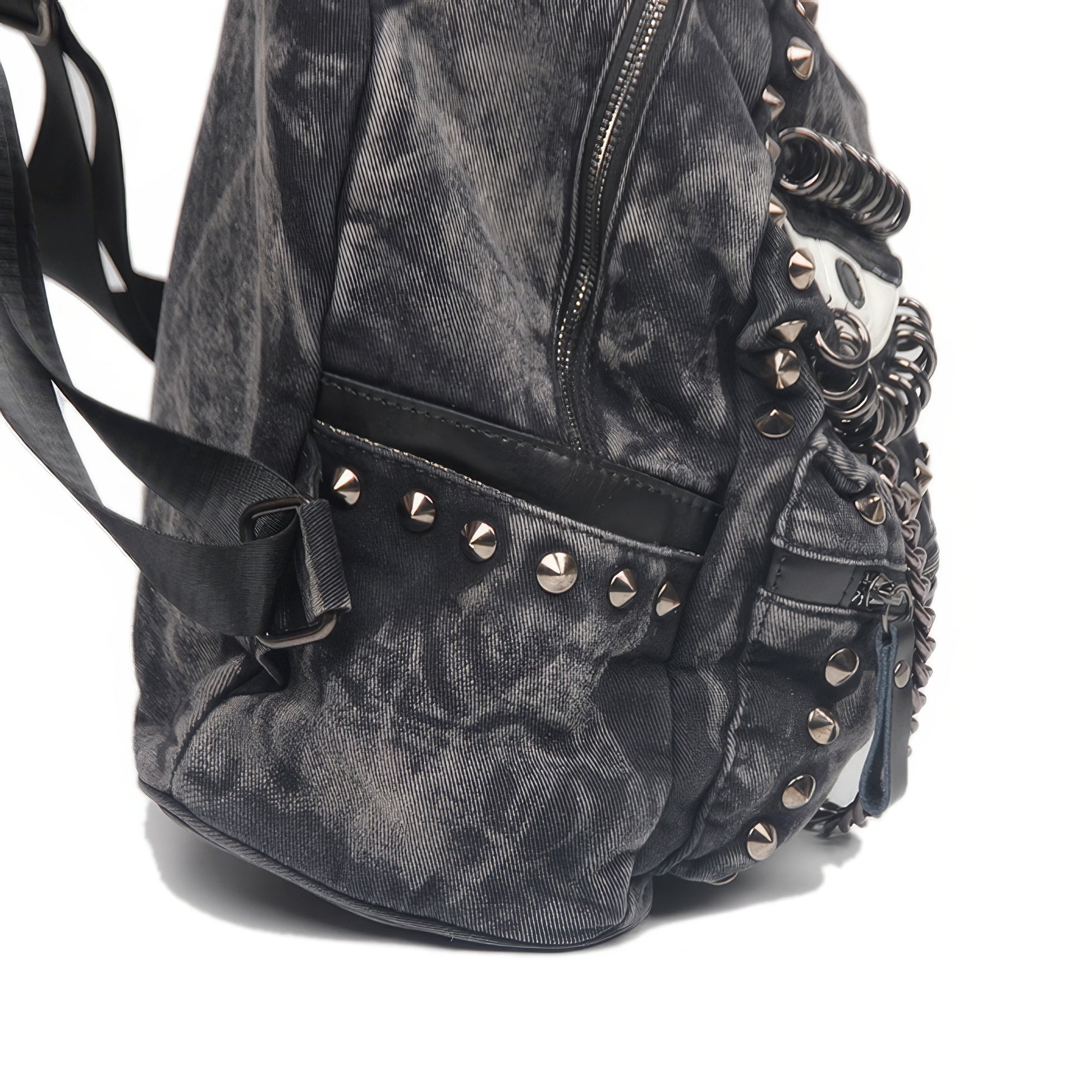 Washed Denim Eye Patch Stud Backpack