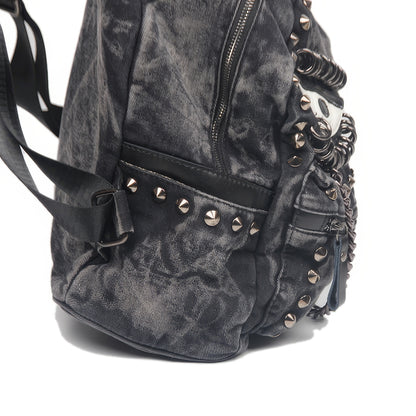 Washed Denim Eye Patch Stud Backpack