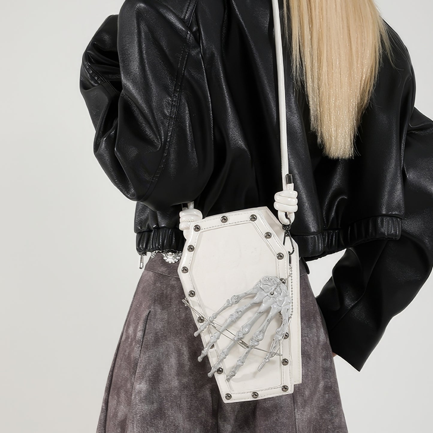 Skeleton Coffin Studded Shoulder Bag