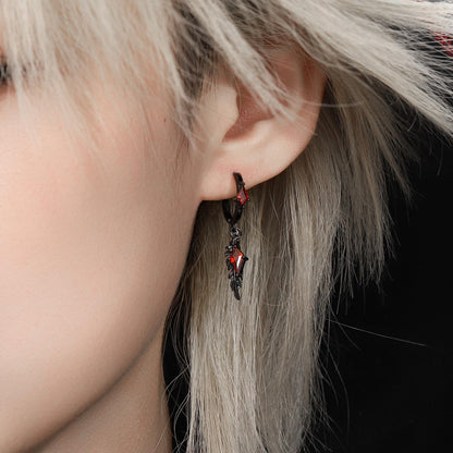 Diamond Charm Feather Drop Earrings