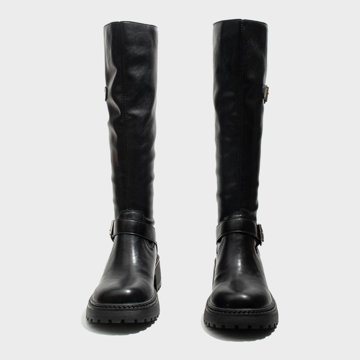Black Buckled Knee-High Boots