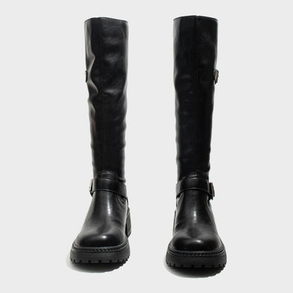 Black Buckled Knee-High Boots