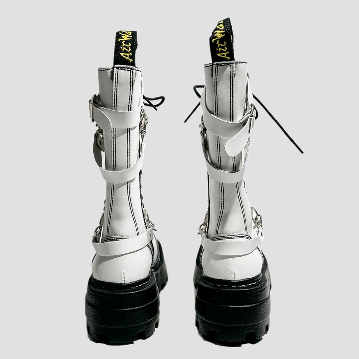 White Chain Strap Combat Boots