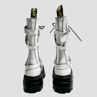 White Chain Strap Combat Boots
