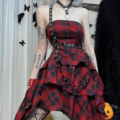 Plaid Buckle Strap Dress