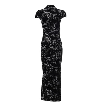 Floral Velvet Cheongsam Dress