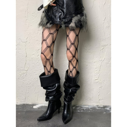 Geometric Strap Mesh Pattern Tights