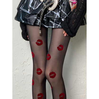 Allover Lip Print Sheer Tights