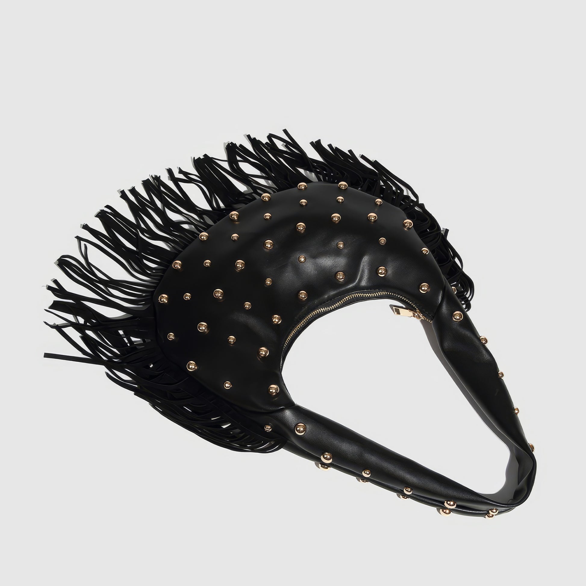 Fringed Studded Crescent Shoulder Bag