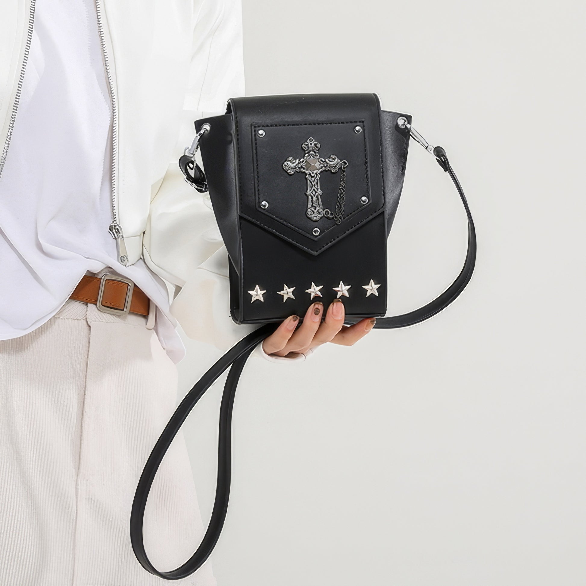 Cross Studded Slim Mini Crossbody Bag
