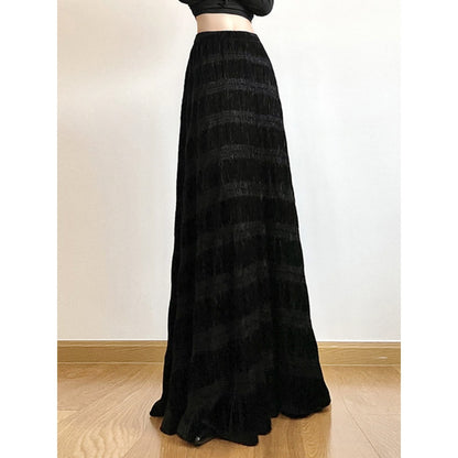 Pleated Velvet Maxi Skirt