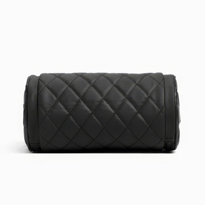 Quilted Barrel-Shaped Black Crossbody Bag