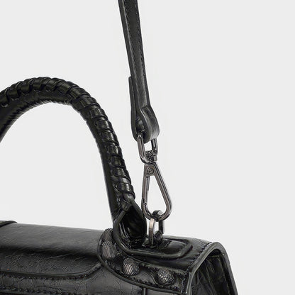 Textured Buckle Detail Mini Satchel Bag