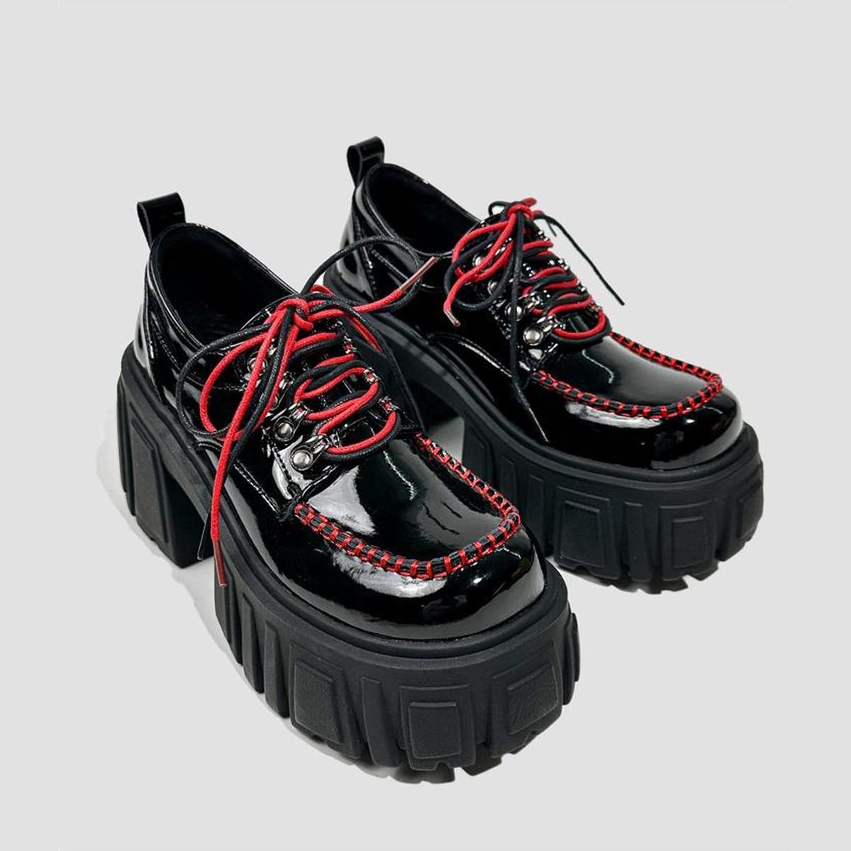 Black Patent Contrast Stitch Platform Shoes