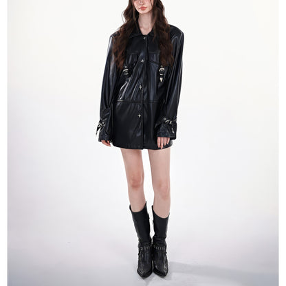 Star Rivet Faux Leather Oversized Jacket