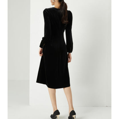 Velvet Button Detail Midi Dress