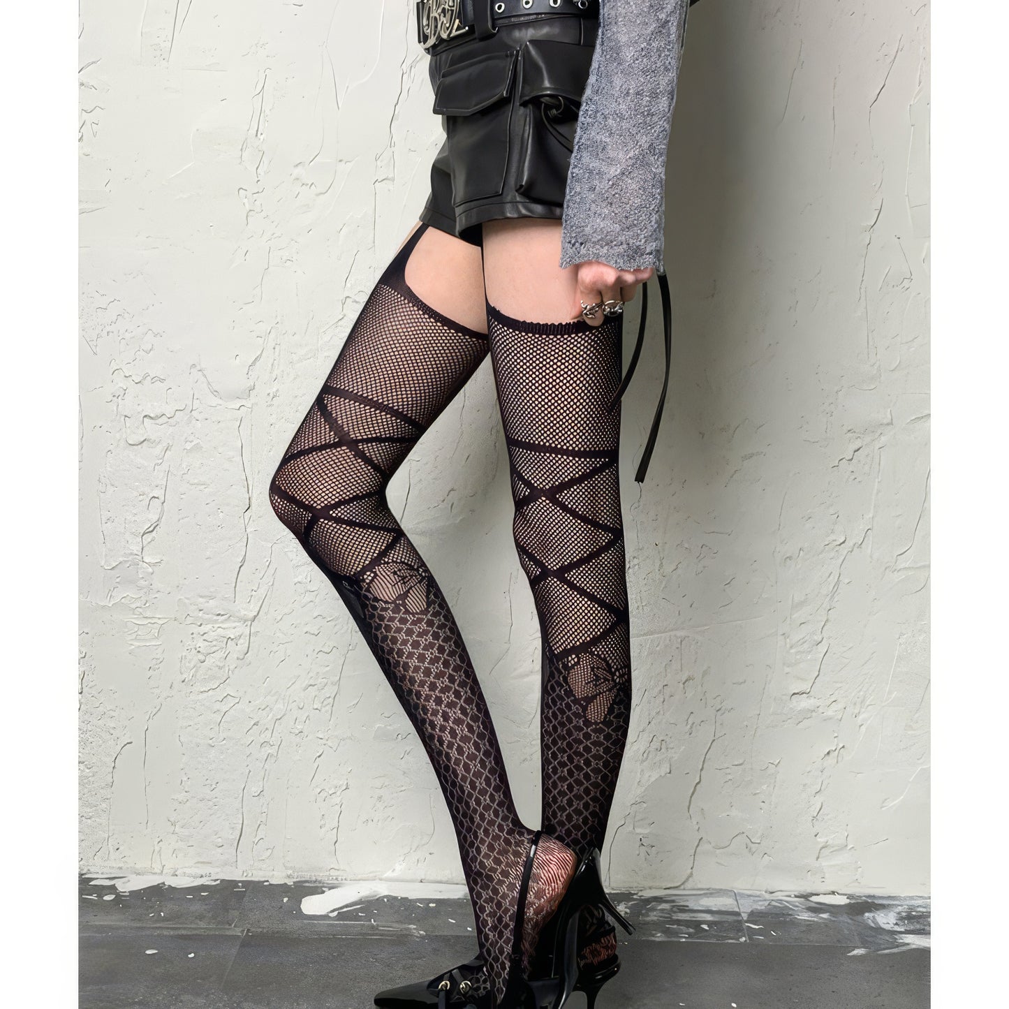 Bokior marble wine|Line cutout dark bow Y2K Shibuya Royal Sister Suspender Goth Ghost Horse Hot Girl