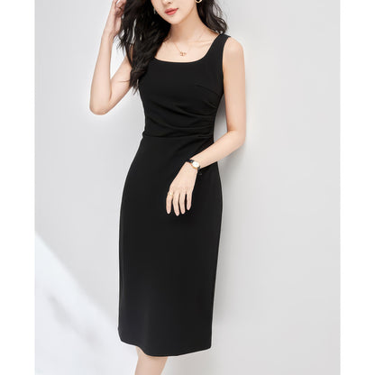 Scoop Neck Sleeveless Black Midi Dress