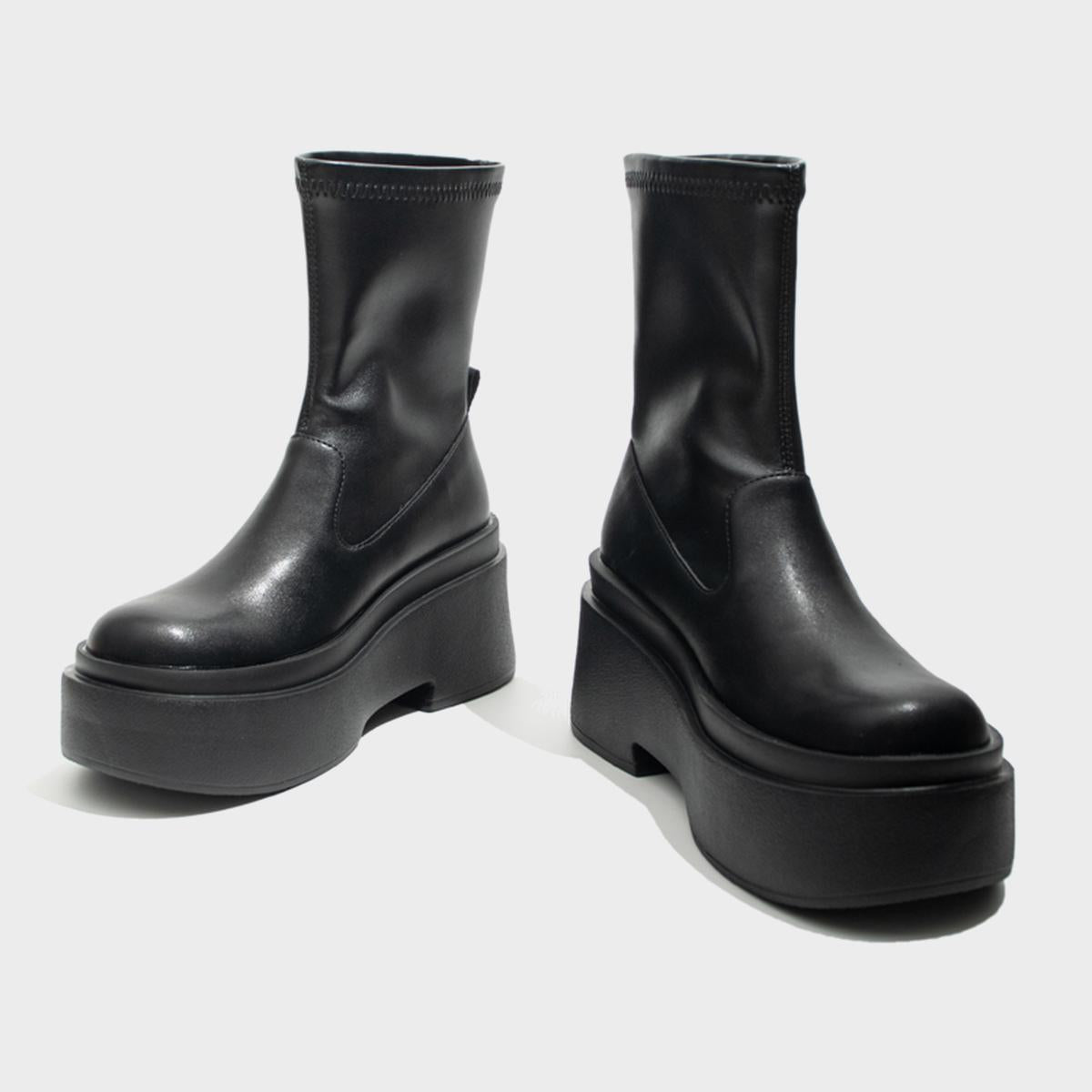 Black Stretch Ankle Platform Boots