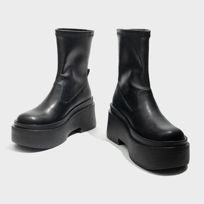 Black Stretch Ankle Platform Boots