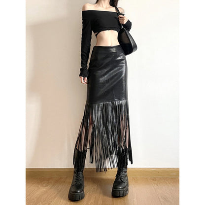 Fringe Faux Leather Skirt