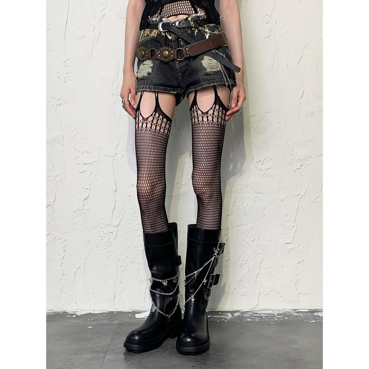 Strappy Cut-Out Fishnet Tights