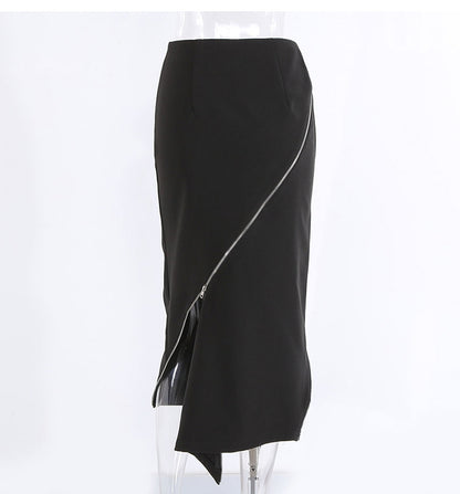 Asymmetrical Zip Slit Skirt