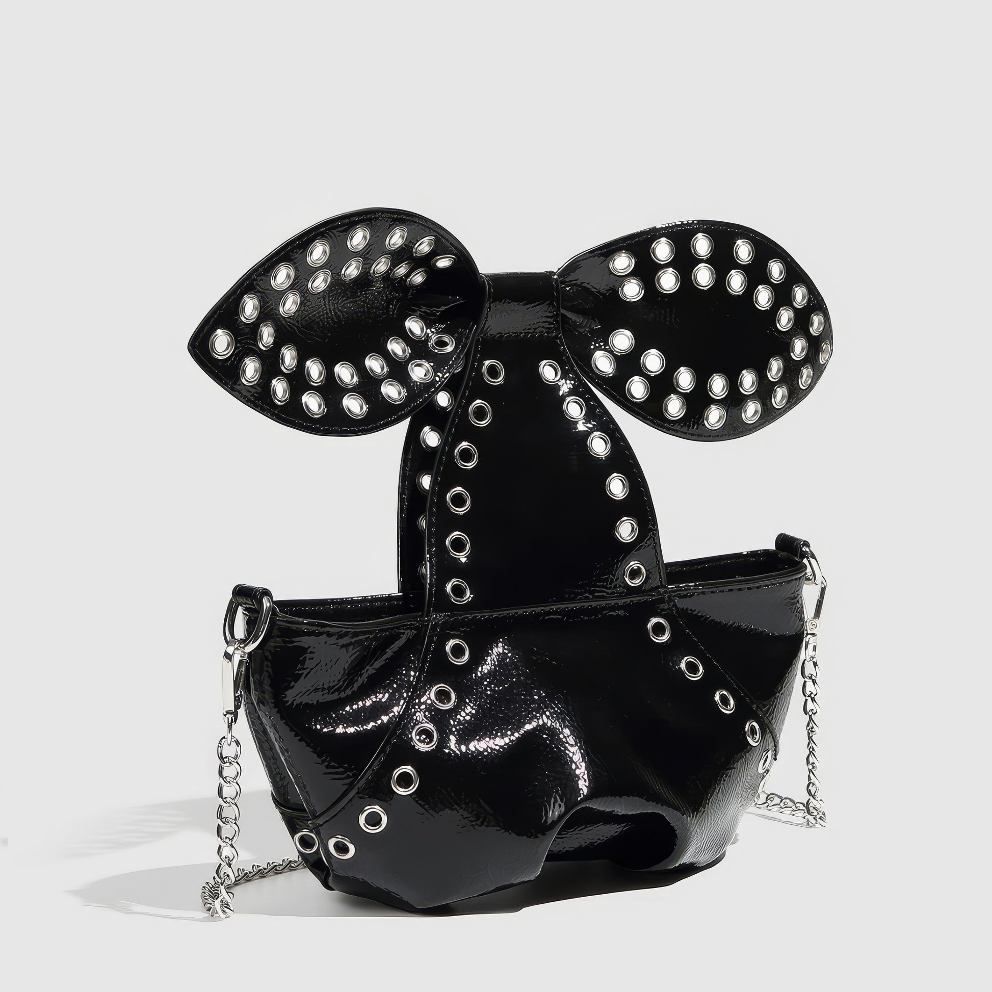 Studded Patent Bow Chain Bag