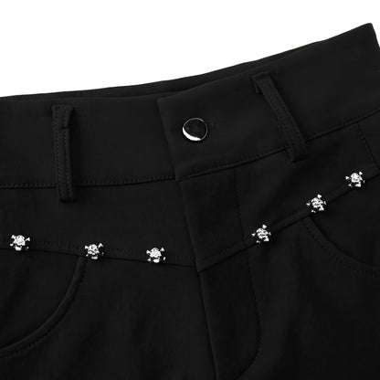 Rhinestone Grommet Belted Black Shorts